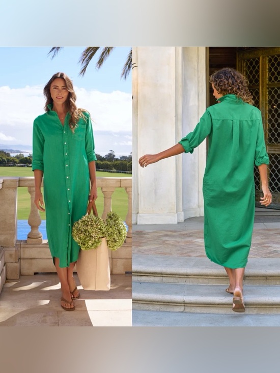 Frank & Eileen Dresses & Skirts - Frank & Eileen Rory Maxi Shirt Dress Cotton Kelly Green Button Down Large EUC